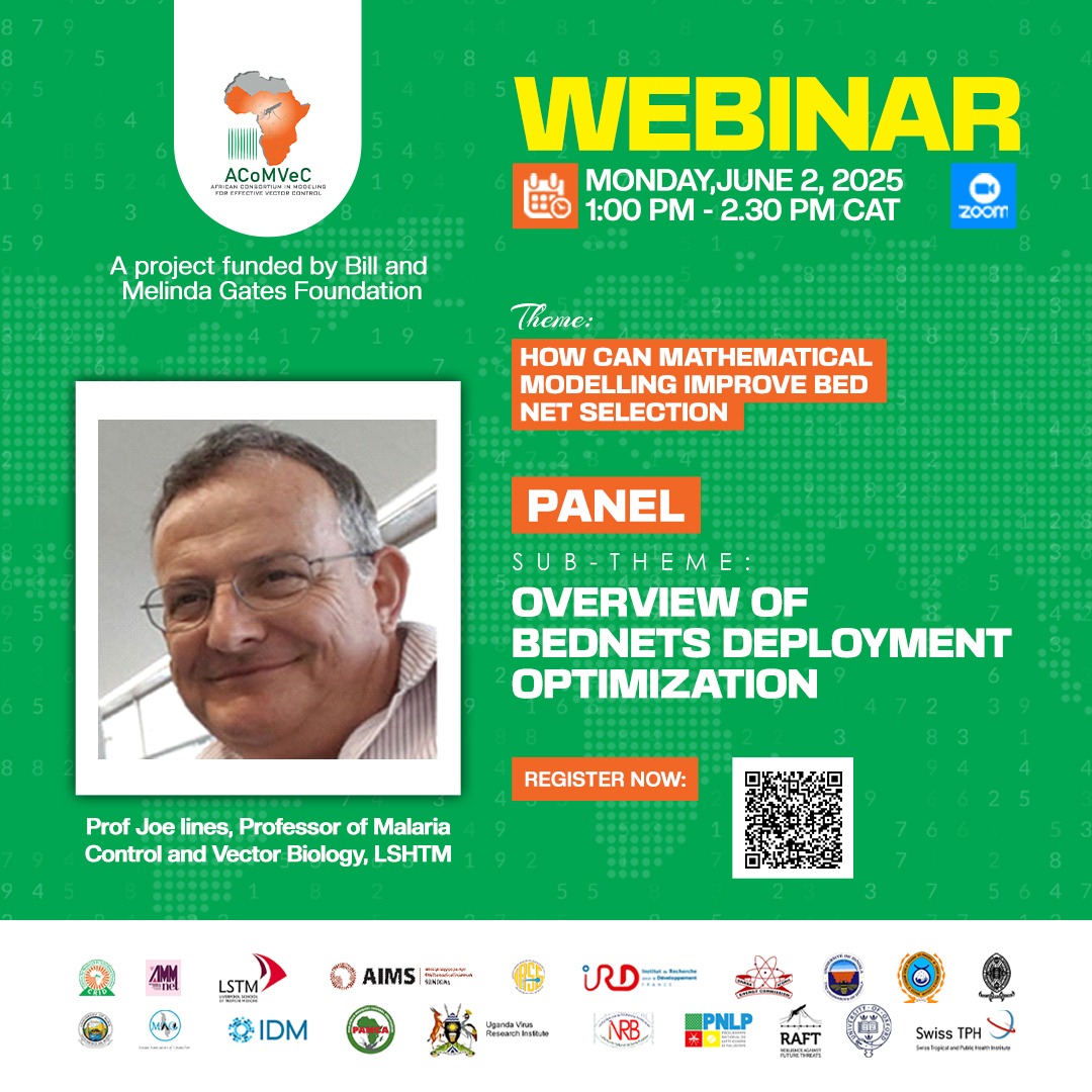 LSHTM RAFT (@lshtm_raft) on Twitter photo Webinar from African Consortium in Modelling for Effective Vector Control (ACoMVeC) on: How Can Mathematical Modelling Improve Bed Net Selection featuring Pro Jo Lines on the panel co-ordinated by <a href="/cwondji/">Charles Wondji</a>
🗓️2 June 1.00 pm CAT
shorturl.at/X3UIH Webinar from African Consortium in Modelling for Effective Vector Control (ACoMVeC) on: How Can Mathematical Modelling Improve Bed Net Selection featuring Pro Jo Lines on the panel co-ordinated by <a href="/cwondji/">Charles Wondji</a>
🗓️2 June 1.00 pm CAT
shorturl.at/X3UIH