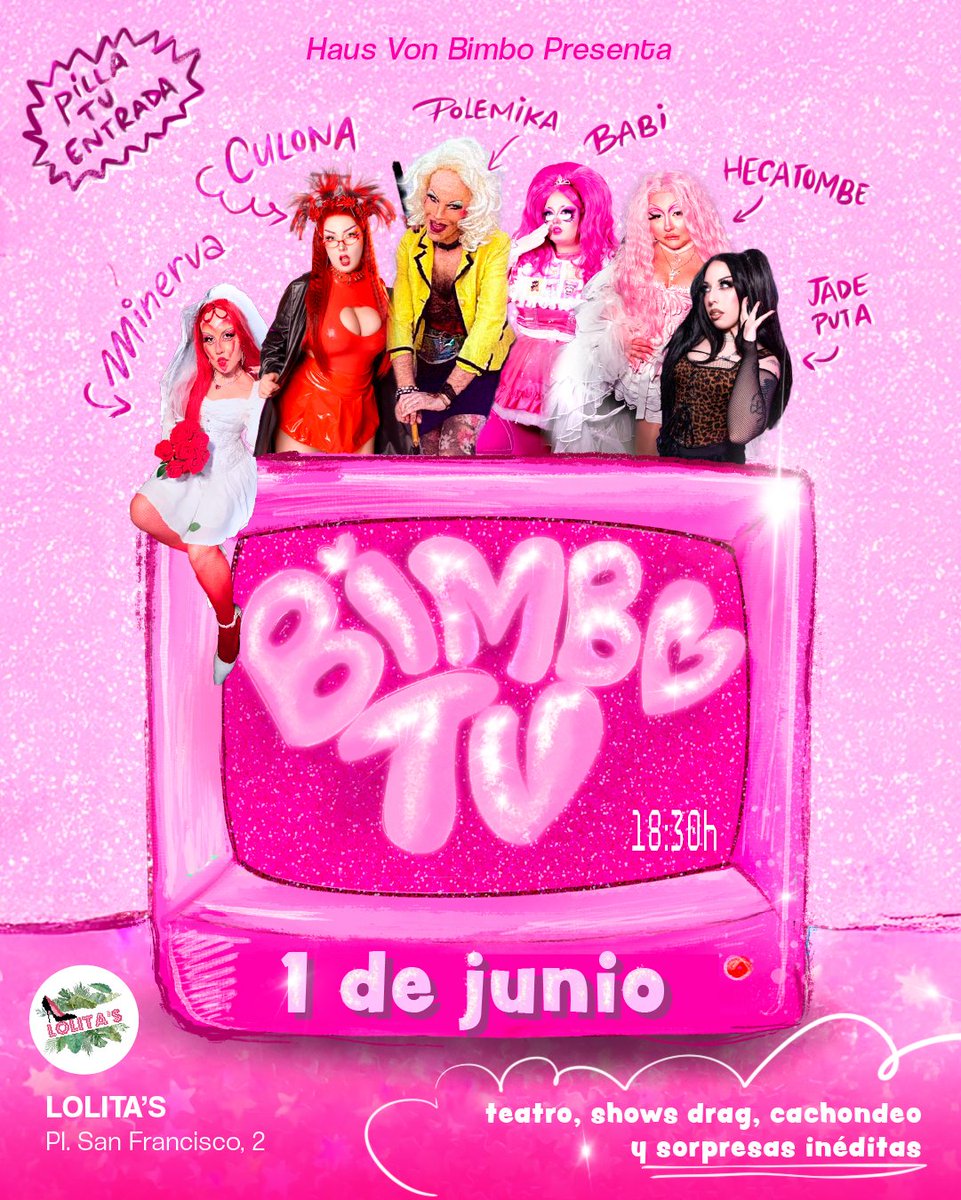 Volvemos el 1 de Junio con esta maravilla de show, 6 travestis por 5€ o sea a menos de un euro la travesti pa darte el mejor show de tu vida💫
Esta vez traeremos programas como: Diario de Patricia, El Hormiguero, Pesadilla en la Cocina, y más sorpresas... entradium.com/events/bimbotv