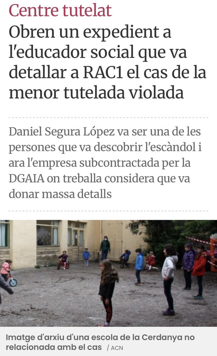 Menors tutelades en mans de la Generalitat, que han sofert tocaments, abusos i han estat violades reiteradament

I que fa l’empresa subcontractada per Generalitat? 
Obra un expedient a l'educador social que va destapar tot aquest putiferi esfereïdor amb una menor
 
En qualsevol