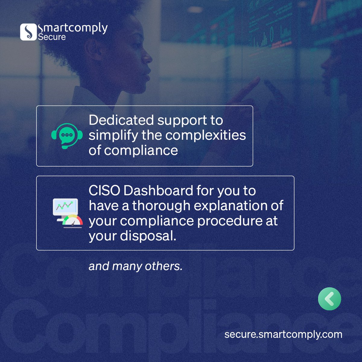 SeequreHQ's tweet photo. Our customers enjoy compliance with global standards, and access to an unlimited suite of security & compliance features that keep them 100% compliant and secure!
Visit https://t.co/IDZn6MLZpV today!
#SmartcomplySecure #Cybersecurity #Compliance #Automation #Innovation #AI https://t.co/6R0hwYi0dO
