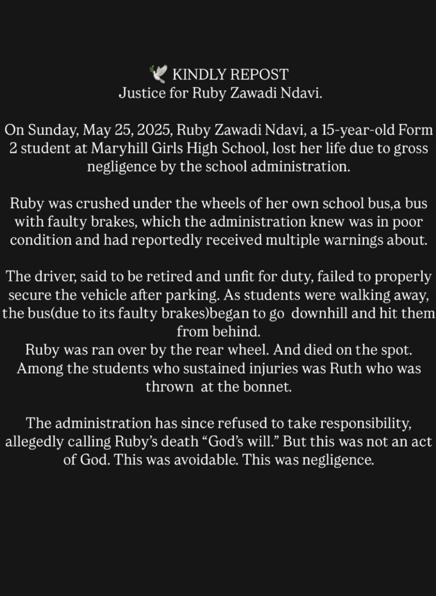 Kibet_bull's tweet photo. We should call out MaryHill Girls high-school. A student lost her life due to negligence by administration. https://t.co/o1zUdFJofn