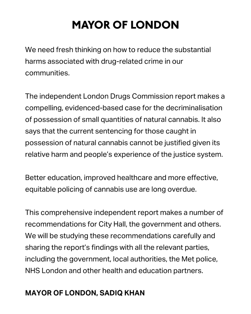 We need fresh thinking on how to reduce the substantial harms associated with drug-related crime in our communities. 

My statement on the independent London Drugs Commission report ⬇️