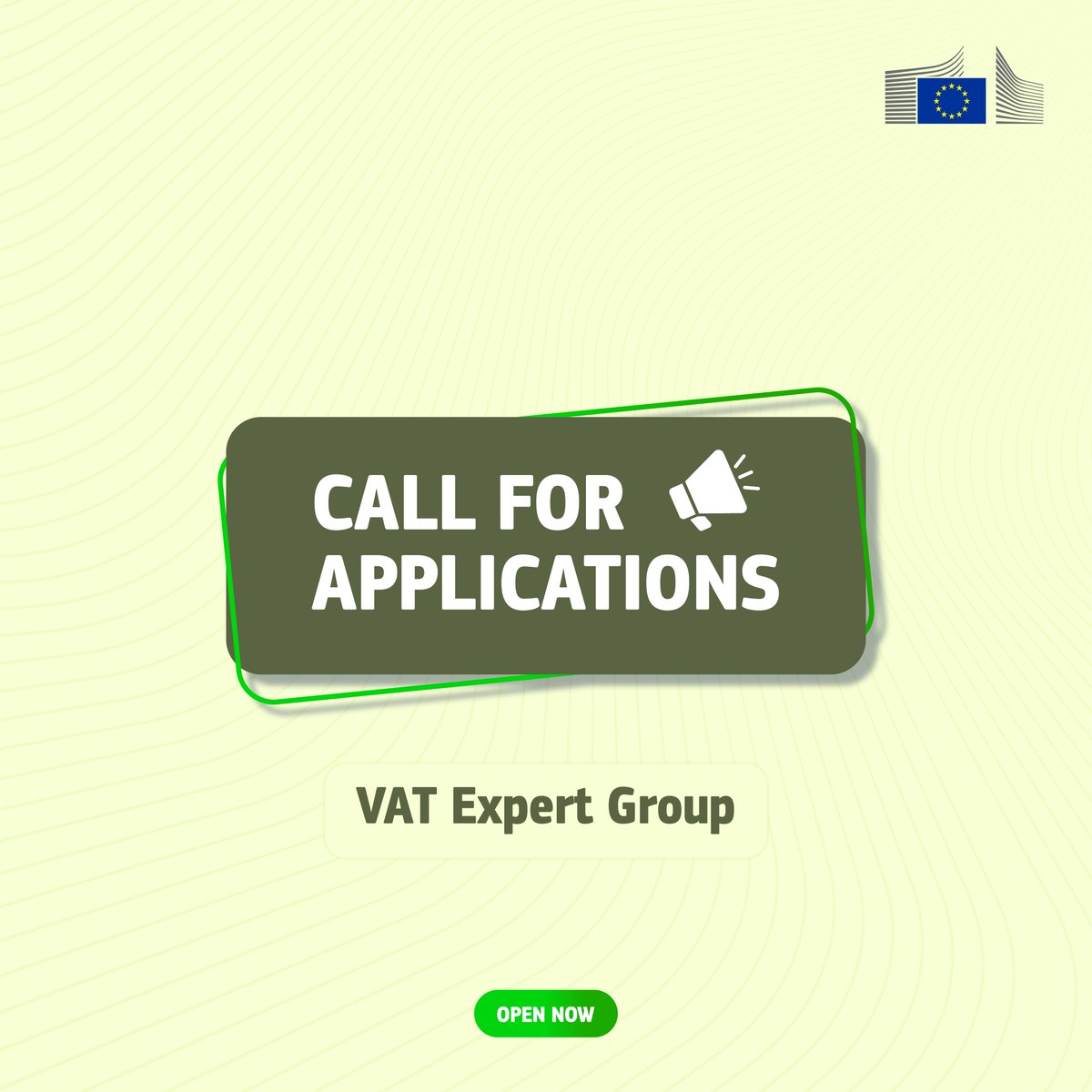 📣Open now: call for applications for VAT experts! 
Are you passionate about VAT policy at national and EU levels? Apply by 24 June and join the group of experts advising the European Commission on VAT policy 👉europa.eu/!vRpcXK