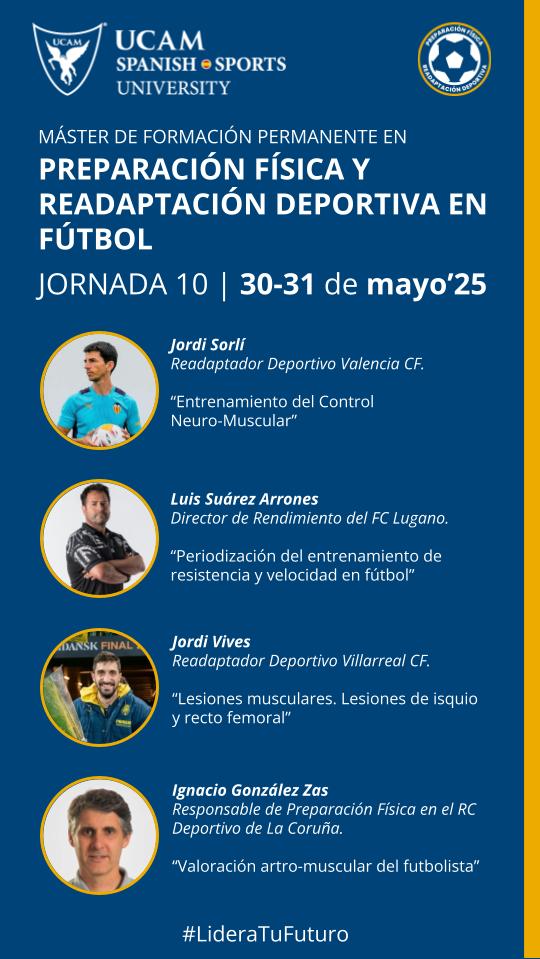 ❗ Este fin de semana, jornada 10 del Máster en Preparación Física y Readaptación Deportiva en Fútbol, con grandes referentes: