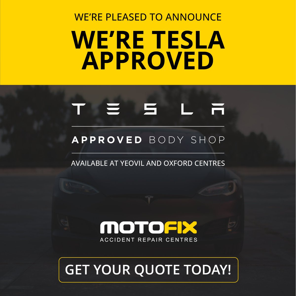 🚘 We’re now Tesla approved at our Yeovil and Oxford centres! Whether it’s cosmetic or structural, our EV-ready status allows us to deliver manufacturer-quality repairs using genuine Tesla parts. Need a repair? Get your quote: bit.ly/4go5YFf