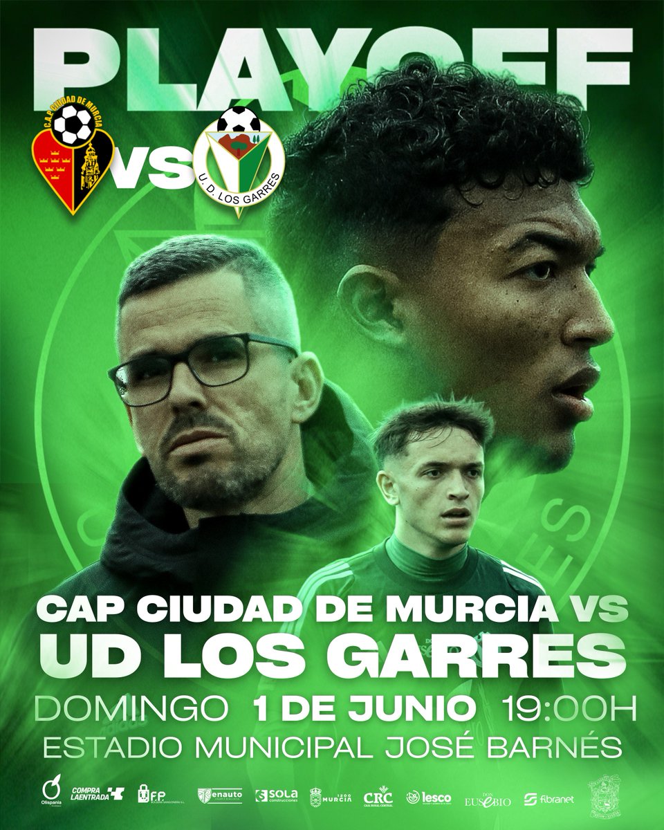 ¡Ya tenemos 𝐡𝐨𝐫𝐚𝐫𝐢𝐨 para la ida de las semifinales del playoff de ascenso a Tercera RFEF! 🔥

🆚 <a href="/CiudadDeMurcia/">CAP Ciudad de Murcia</a> 
🗓️ Domingo 1 de junio.
⌚️ 19h.
🏟️ Municipal José Barnés.

#VamosGarres