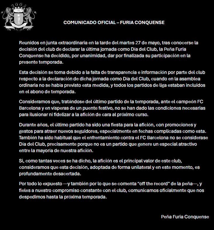furiaconquense's tweet photo. COMUNICADO OFICIAL https://t.co/4EvUyAqFhQ