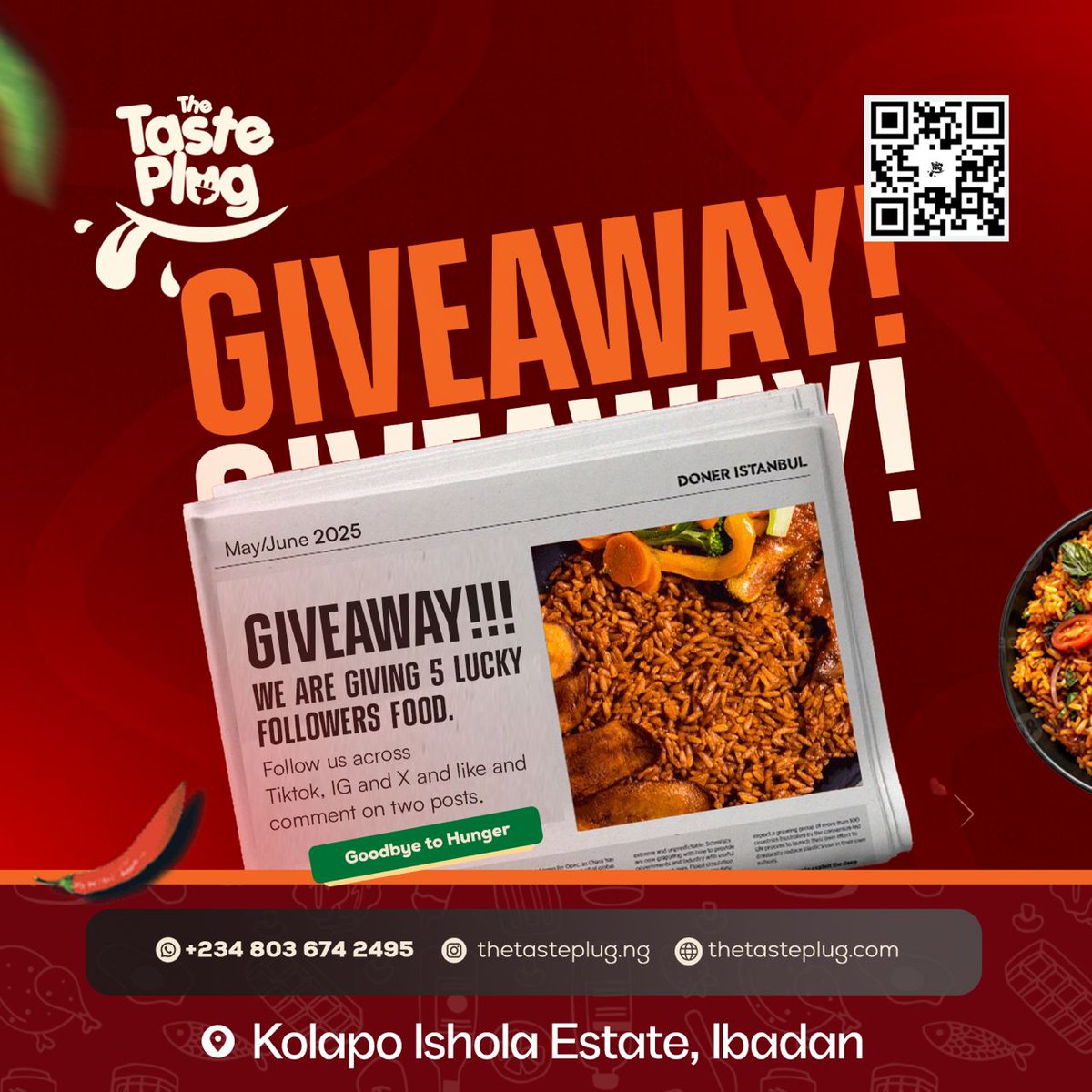 thetasteplugng's tweet photo. 🎉 GIVEAWAY TIME!
We’re treating 5 lucky followers to FREE MEALS 🍛
Wanna win? It’s simple:
✅ Follow @thetasteplug.ng
✅ Drop the meal you’d love to get in the comments
Winners will be picked soon—don’t dull!
#TheTastePlug #FoodPlug #EwaAgoyin #SemoAndEgusi #IbadanEats https://t.co/9Hdnxn5tAo