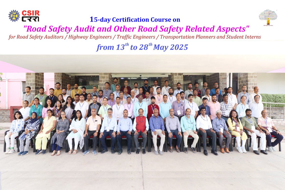 SriRenikunta's tweet image. 🚧 Certified Road Safety Auditor! ✅

Completed the 15-day certification course on “Road Safety Audit and related aspects” by @CSIRCRRI , New Delhi (13–28 May 2025).

Thanks to @MORTHIndia &amp;amp; CRRI for this valuable opportunity! 
#RoadSafety #CSIRCRRI #MoRTH  #SrikanthRenikunta