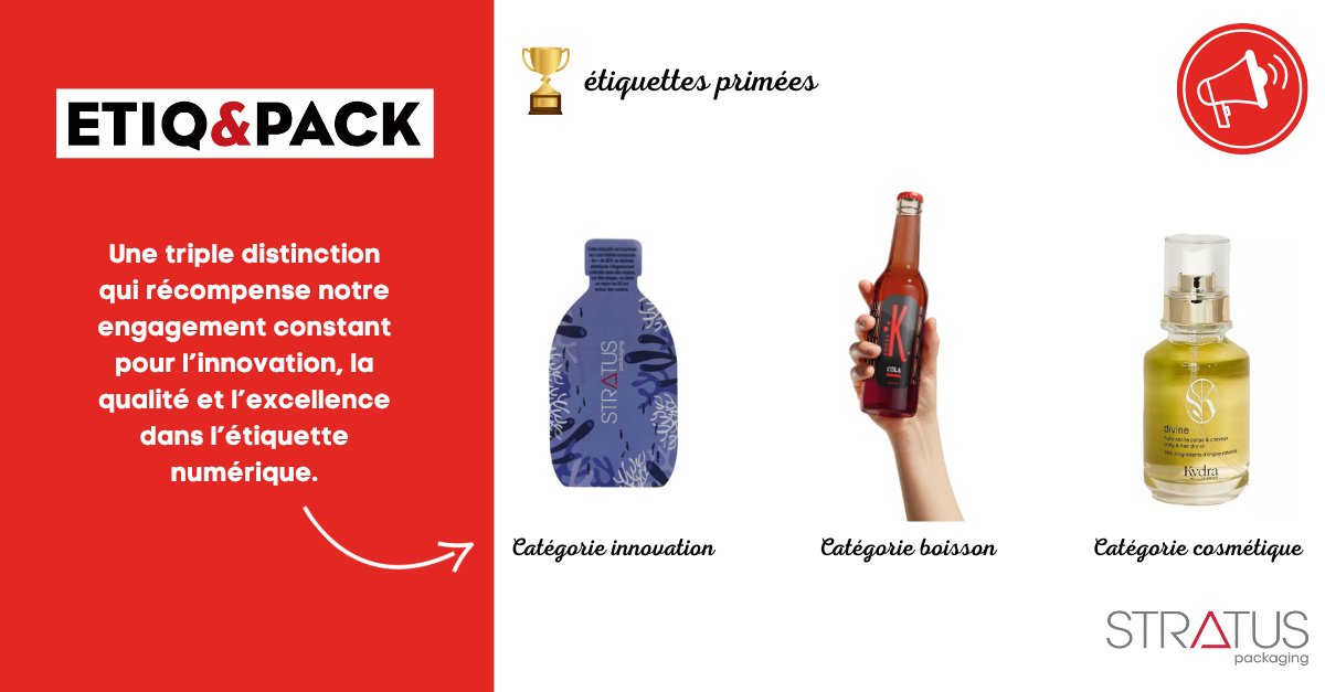 Nous sommes fiers de vous annoncer que nous avons remporté trois prestigieux trophées Étiq&amp;Pack 2025 ! 🏆

✨ Trophée de l'étiquette numérique 2025 - Cosmétique
✨ Trophée de l'étiquette numérique 2025 - Boisson
✨ Trophée de l'étiquette numérique 2025 - Innovation

Ces prix