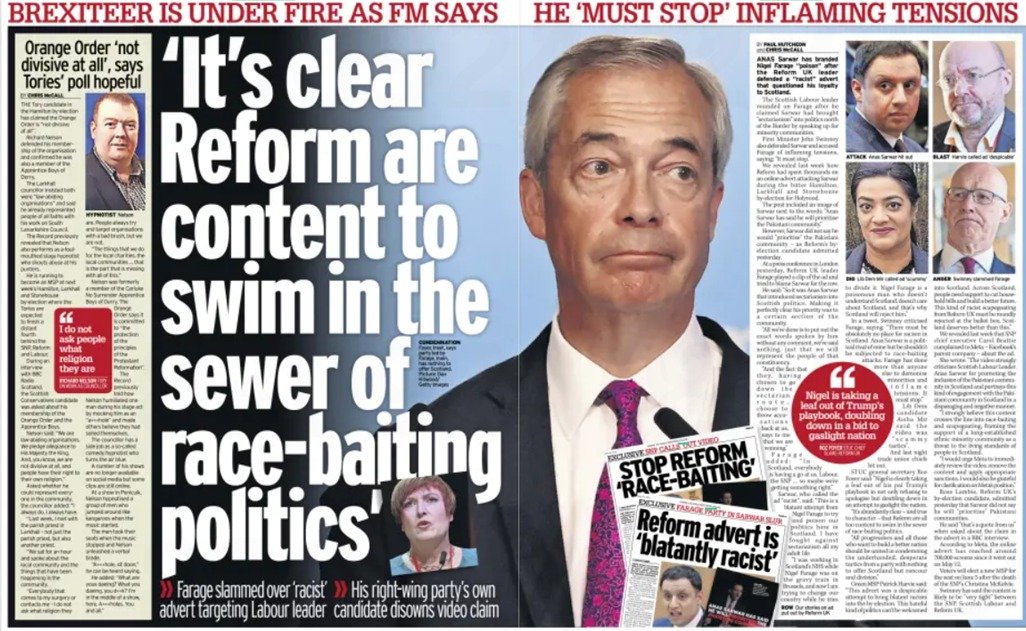Reform are all too content to swim in the sewer of race-baiting politics. 

Their attack advert is not only despicable, it's utterly desperate. The people of Scotland desire change but not the division Reform package up as progress. 

<a href="/RozFoyer/">Roz Foyer</a>/<a href="/Daily_Record/">The Daily Record</a>