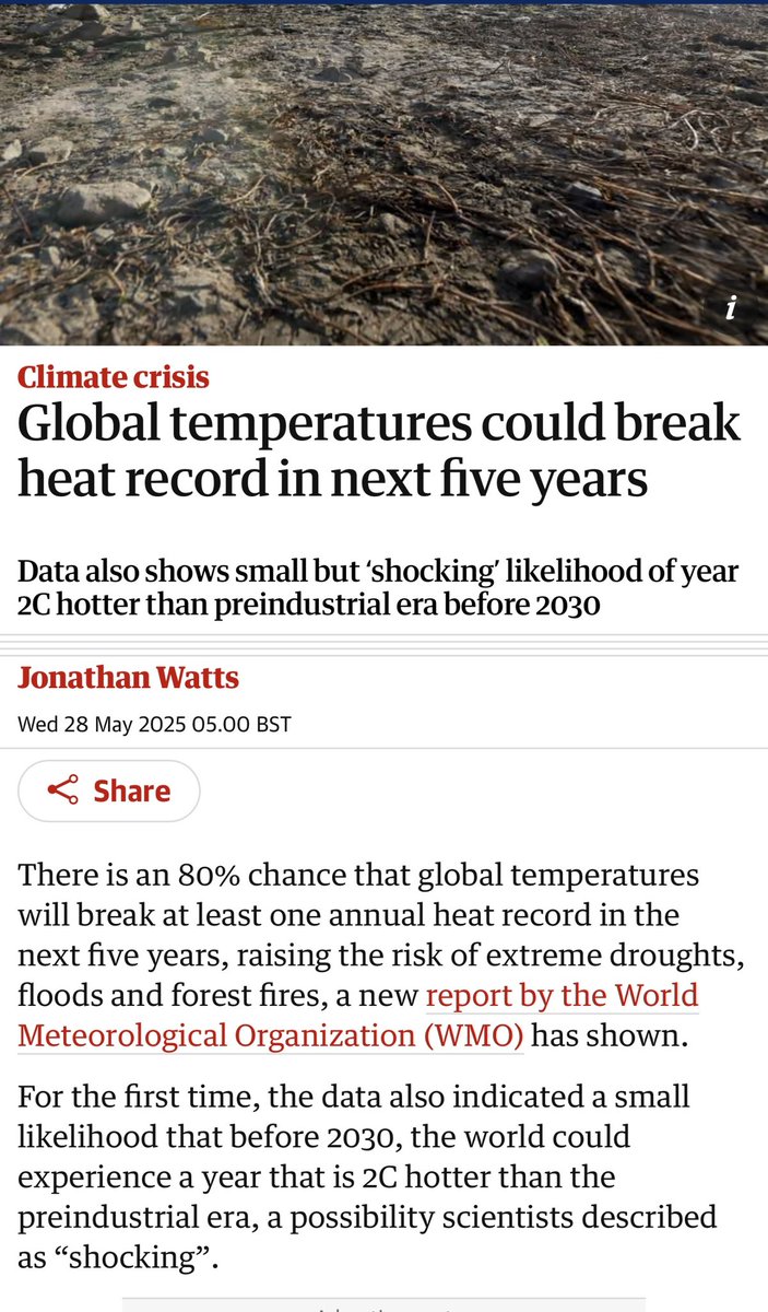 Possibility of 2C rise within 5 years. 
This wasn’t meant to happen for decades. I know it won’t get much attention and most people won’t hear about it. 
I cannot believe this is happening. 
We are up shit creek without anyone in power trying to paddle. theguardian.com/environment/20…