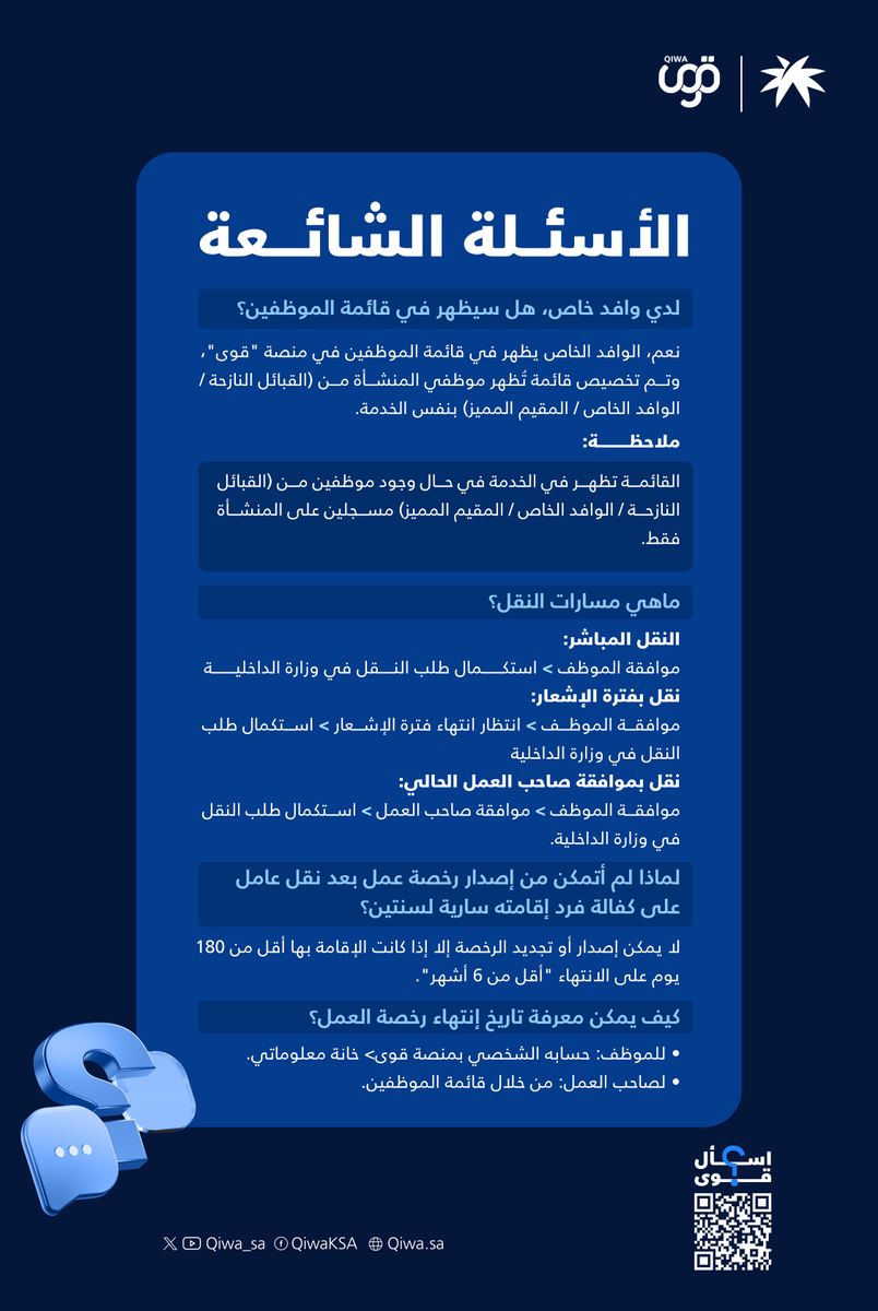 #معلومة_قوى

 قوى تُجيب عن أبرز الاستفسارات المتعلقة بخدماتها