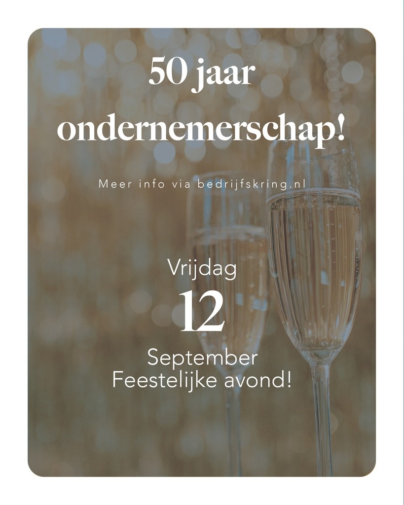 Een halve eeuw aan ondernemerschap in Lelystad! De jubileumavond wordt een stijlvolle avond vol herkenning, warmte en verbinding.
 "We hebben geen vergadertafels, wel plekken om herinneringen op te halen” 

#BKL50 #SaveTheDate #Ondernemersavond #NetwerkenLelystad