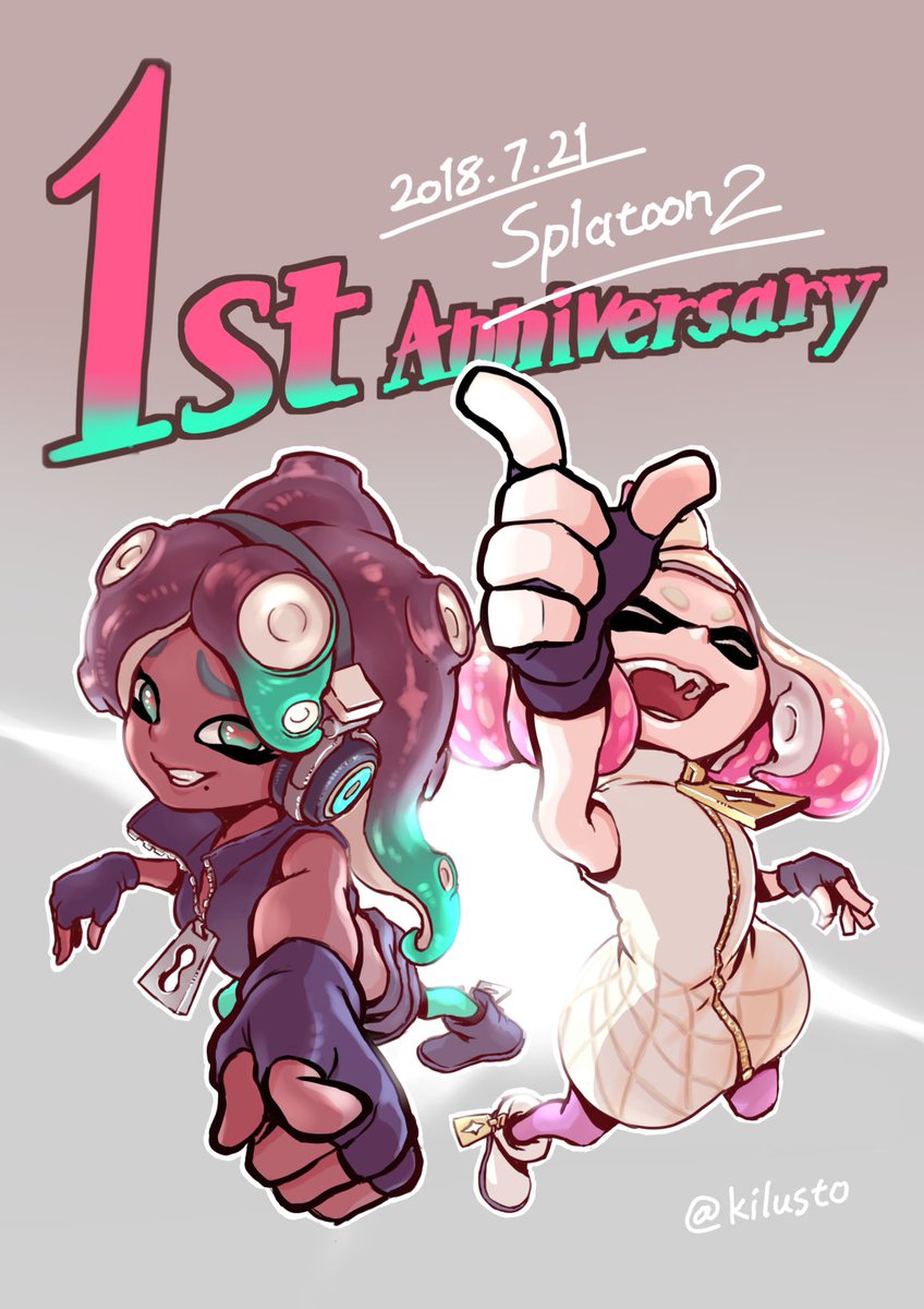 イイダ(スプラトゥーン) ,ヒメ(ストリートファイター) 「#スプラトゥーン10周年 おめでとう過去絵〜!絵に日付を入れておくと当時を振り返」|オツザカのイラスト