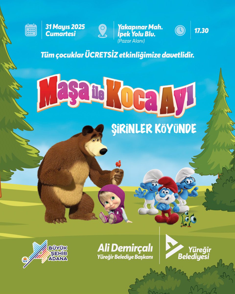 Haydi Çocuklar! 🎭

Büyükşehir Belediyemiz ile birlikte düzenlediğimiz ‘Maşa ile Koca Ayı Şirinler Köyünde’ tiyatro oyunumuza hepinizi bekliyoruz. 

🗓️ 31 Mayıs Cumartesi 
🕐 17.30

📍Yakapınar Mahallesi