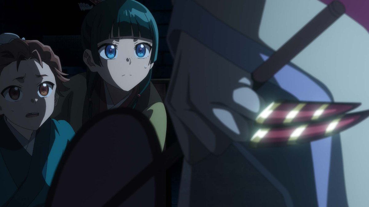 ◤￣￣￣￣￣￣￣￣
 『#薬屋のひとりごと』
今夜は
 📢夜2⃣4⃣時0⃣5⃣分
　　　　砦
 　＿＿＿＿＿＿＿＿＿◢

猫猫が響迂と共に侵入した倉庫は
飛発の工房だった。
そこに現れた神美に見つかり
雪と城壁に囲まれた"砦"に囚われた猫猫は
一大事件に巻き込まれたことに気づく。

お見逃しなく😉 #薬屋2期