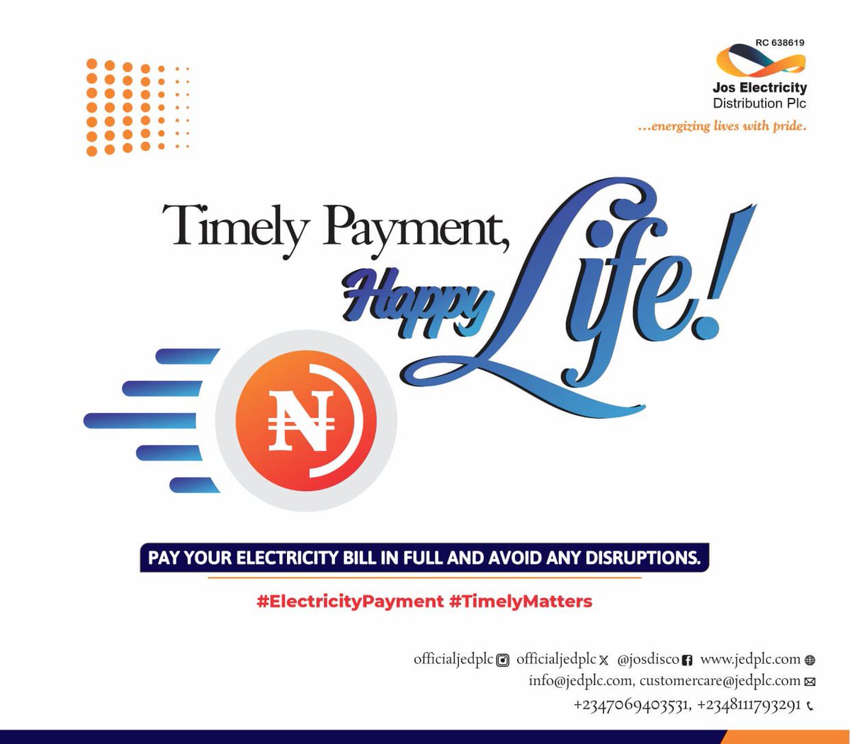PAY YOUR ELECTRICITY BILL IN FULL AND AVOID ANY DISRUPTIONS.

#JEDPLC
#EnergizingLivesWithPride
#electricitypayment
#payyourbills