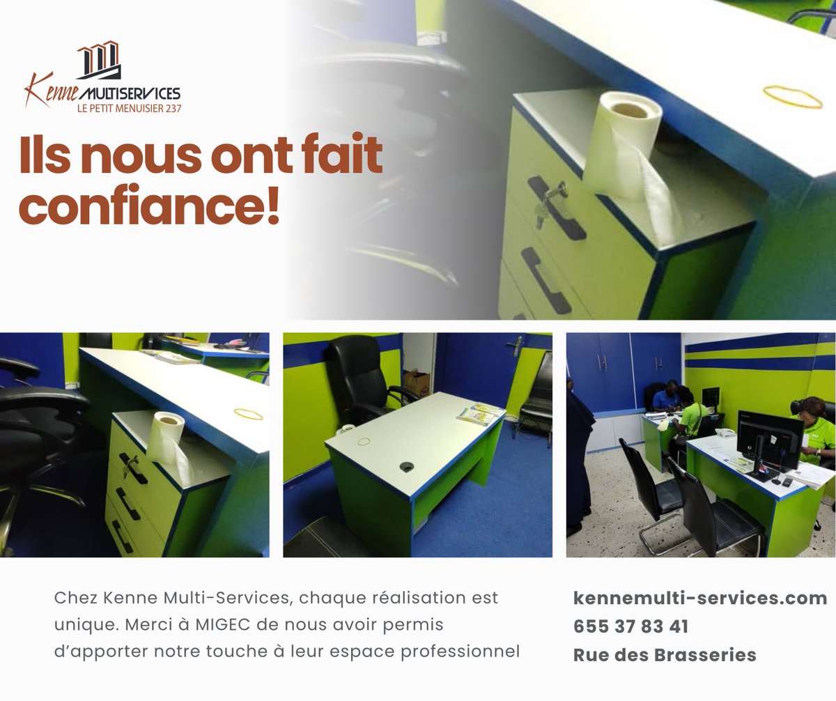 KMS_menuiserie1's tweet image. Une nouvelle collaboration locale qui nous rend fiers !

Merci à MIGEC FINANCE SA, institution de microfinance, pour la confiance accordée à notre équipe pour l’aménagement de leur espace de travail 🤝
📍 KMS – De l’art à l’innovation

#AménagementBureau #KMS #DesignLocal #Meuble