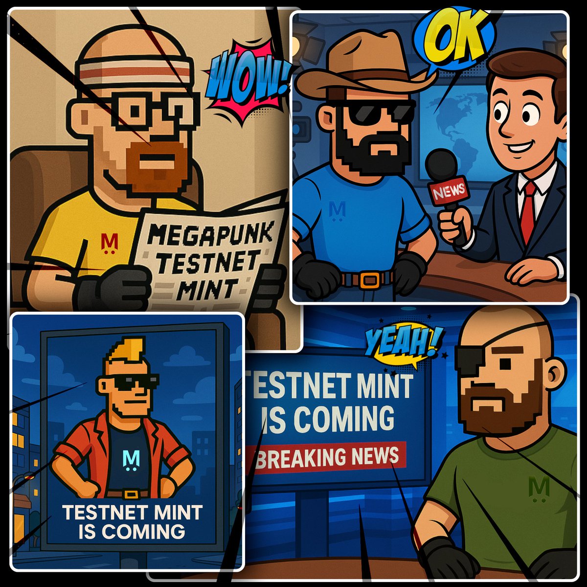 🛑 BREAKING NEWS: MegaPunks are taking over your screens!

📢 Testnet mint is officially coming...
📅 Friday, May 30, 2 PM UTC
💸 Price: 0.001 ETH
🔗 Only on <a href="/rarible/">Rarible</a>
Don’t miss it. clean art, clean mint, pure fun.