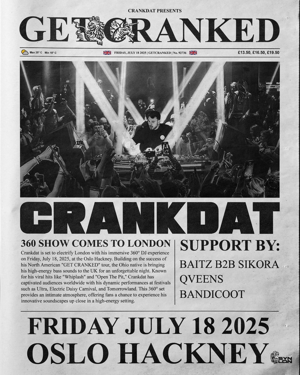 SYNLDN (@synldn_uk) on Twitter photo Good morning…
<a href="/crankdat/">crankdat</a> presents: Get Cranked London!
We’re very excited to announce Crankdat will be headlining Oslo Hackney in July for another night of immersive 360 sets.
Tickets are on sale now: skiddle.com/whats-on/Londo… Good morning…
<a href="/crankdat/">crankdat</a> presents: Get Cranked London!
We’re very excited to announce Crankdat will be headlining Oslo Hackney in July for another night of immersive 360 sets.
Tickets are on sale now: skiddle.com/whats-on/Londo…