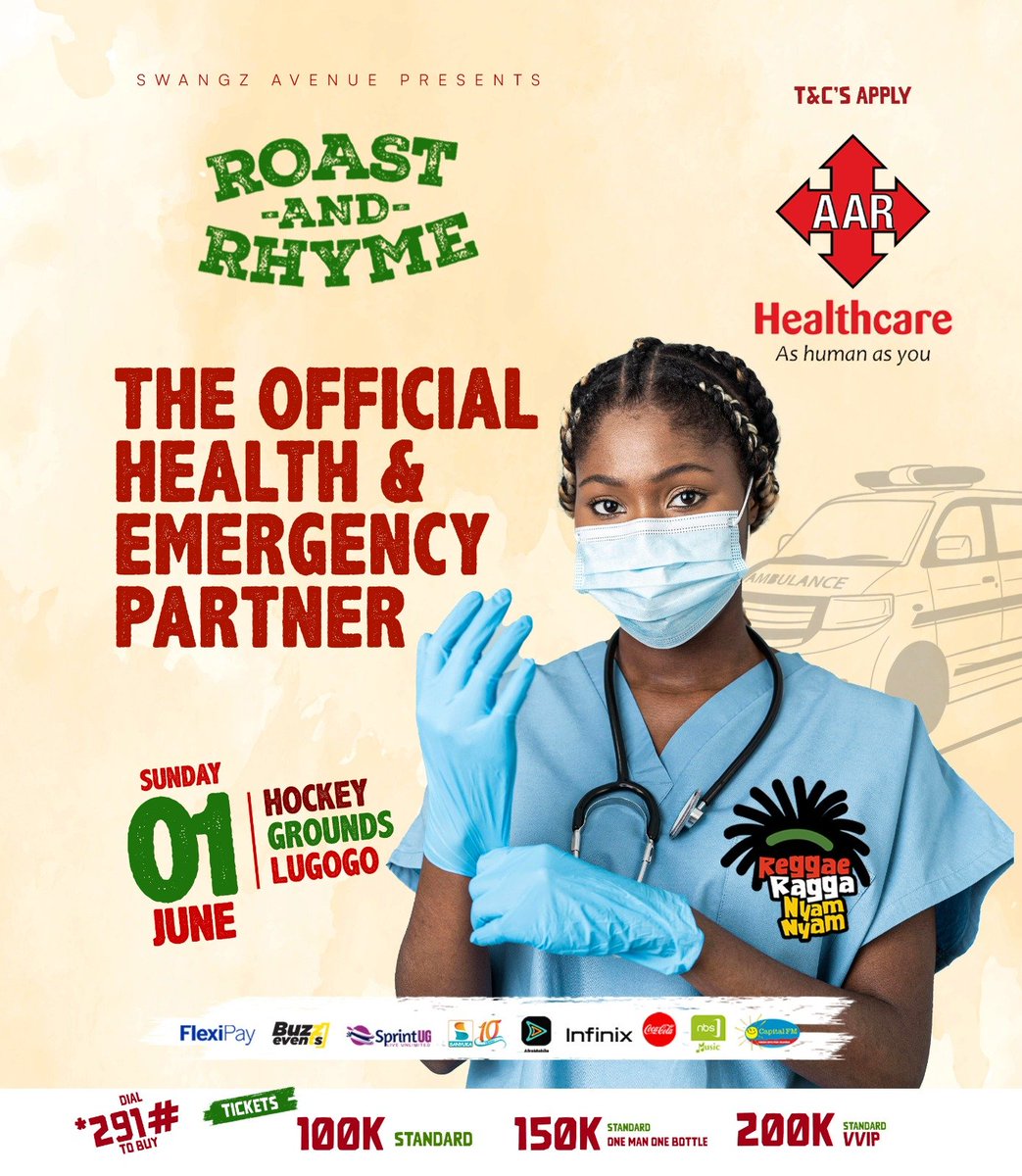 AARHealthcareUg's tweet image. 🚨 It’s official! AAR Healthcare is proud to be the Health &amp;amp; Emergency Partner at this year's Roast and Rhyme 🍢🎶
🗓 Sunday, 1st June
📍Hockey Grounds, Lugogo
We’ve got your back with top-notch emergency medical support while you vibe to the music &amp;amp; enjoy the roast. 💉🚑