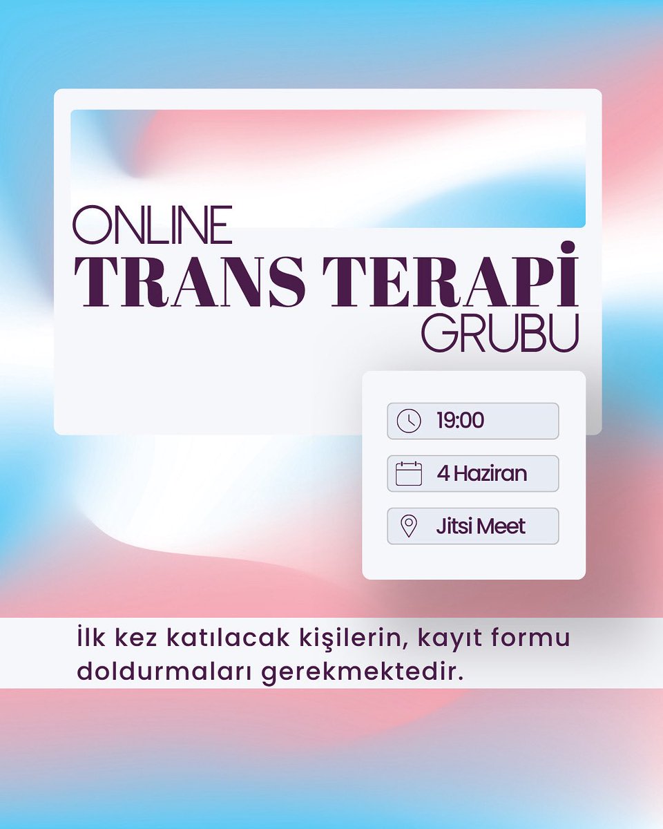 TerapiGrubu's tweet photo. 2013'den beri düzenlenen toplantılarla, transların sürecine yönelik psikososyal destek sağlayan grubun, Haziran ayındaki toplantısı, 4 Haziran Çarşamba günü yapılacak. Toplantılara ilk kez katılacak kişilerin, profildeki web bağlantısından kayıt formu doldurması gerekmektedir. https://t.co/QARbdMa7qe