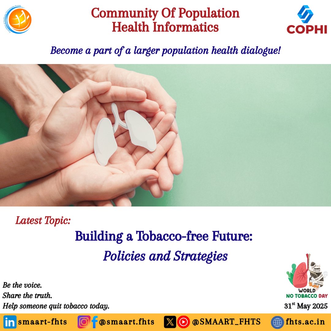 SMAART_FHTS's tweet photo. 🚭 New COPHI Discussion: Building a Tobacco-Free Future

FHTS invites you to join COPHI — Community of Population Health Informatics, where we host evidence-based public health discussions every fortnight.

Join the dialogue: https://t.co/IDXTwll4rb https://t.co/D0i4uoPa3R