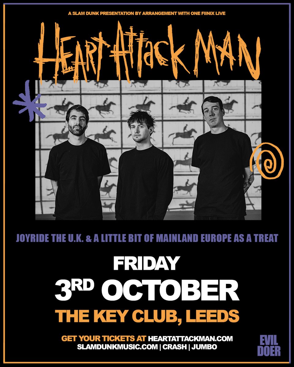 Slam Dunk Presents (@slamdunkleeds) on Twitter photo New Show alert! 🚨 With the release of their new album and 2 insane performances at Slam Dunk Festival recently under their belt - <a href="/HeartAttackMane/">HEART ATTACK MAN</a> are back at <a href="/thekeyclubleeds/">The Key Club</a> on Friday 3rd October 💥
Tickets on sale 10am Friday from slamdunkmusic.seetickets.com/event/heart-at… New Show alert! 🚨 With the release of their new album and 2 insane performances at Slam Dunk Festival recently under their belt - <a href="/HeartAttackMane/">HEART ATTACK MAN</a> are back at <a href="/thekeyclubleeds/">The Key Club</a> on Friday 3rd October 💥
Tickets on sale 10am Friday from slamdunkmusic.seetickets.com/event/heart-at…