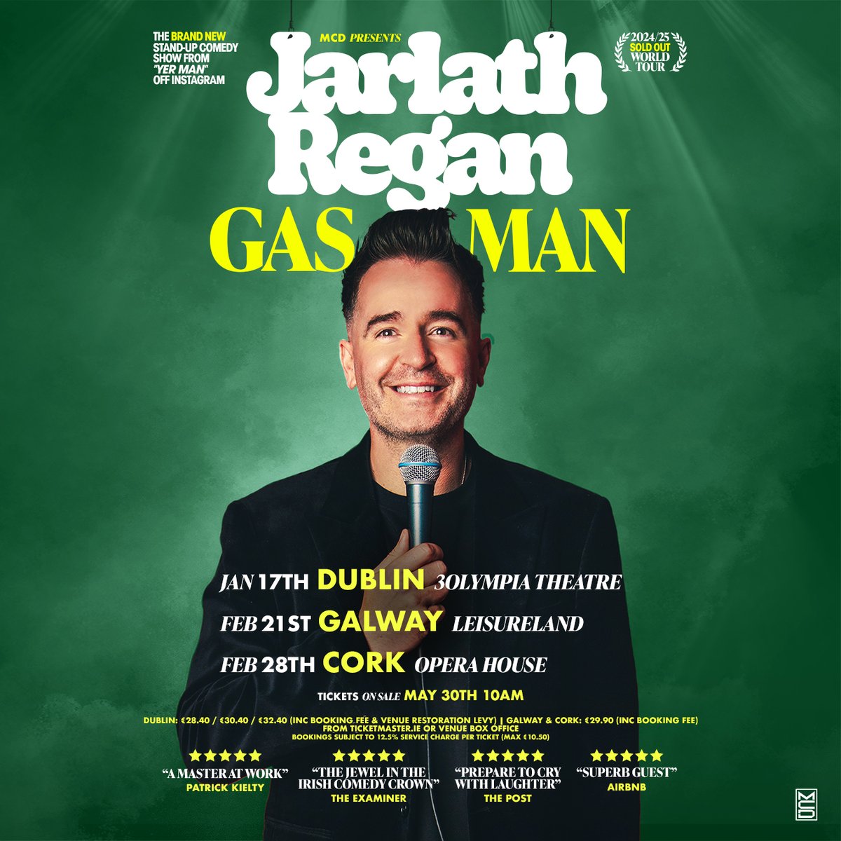 Cunningham PR (@cunninghamprirl) on Twitter photo 𝑱𝑼𝑺𝑻 𝑨𝑵𝑵𝑶𝑼𝑵𝑪𝑬𝑫 ⭐️ Ireland’s favourite comedian/Mammy translator, <a href="/Jarlath/">Jarlath Regan</a> brings his brand new stand-up show Gas Man around Ireland.
Coming to <a href="/3olympiatheatre/">3Olympia Theatre</a> <a href="/leisurelandGal/">leisureland</a> <a href="/CorkOperaHouse/">Cork Opera House</a>
📷 On sale this Friday 10am <a href="/TicketmasterIre/">Ticketmaster Ireland</a> and venue box offices 𝑱𝑼𝑺𝑻 𝑨𝑵𝑵𝑶𝑼𝑵𝑪𝑬𝑫 ⭐️ Ireland’s favourite comedian/Mammy translator, <a href="/Jarlath/">Jarlath Regan</a> brings his brand new stand-up show Gas Man around Ireland.
Coming to <a href="/3olympiatheatre/">3Olympia Theatre</a> <a href="/leisurelandGal/">leisureland</a> <a href="/CorkOperaHouse/">Cork Opera House</a>
📷 On sale this Friday 10am <a href="/TicketmasterIre/">Ticketmaster Ireland</a> and venue box offices