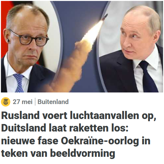 Omdat de Russen Europa maar niet willen aanvallen valt Duitsland met Taurusraketten Rusland maar aan zodat de Russen gedwongen worden om Europa aan te vallen zodat de selffulfilling prophecy dat de Russen Europa aanvallen uitkomt.

Om de een of andere reden wil het westen oorlog.