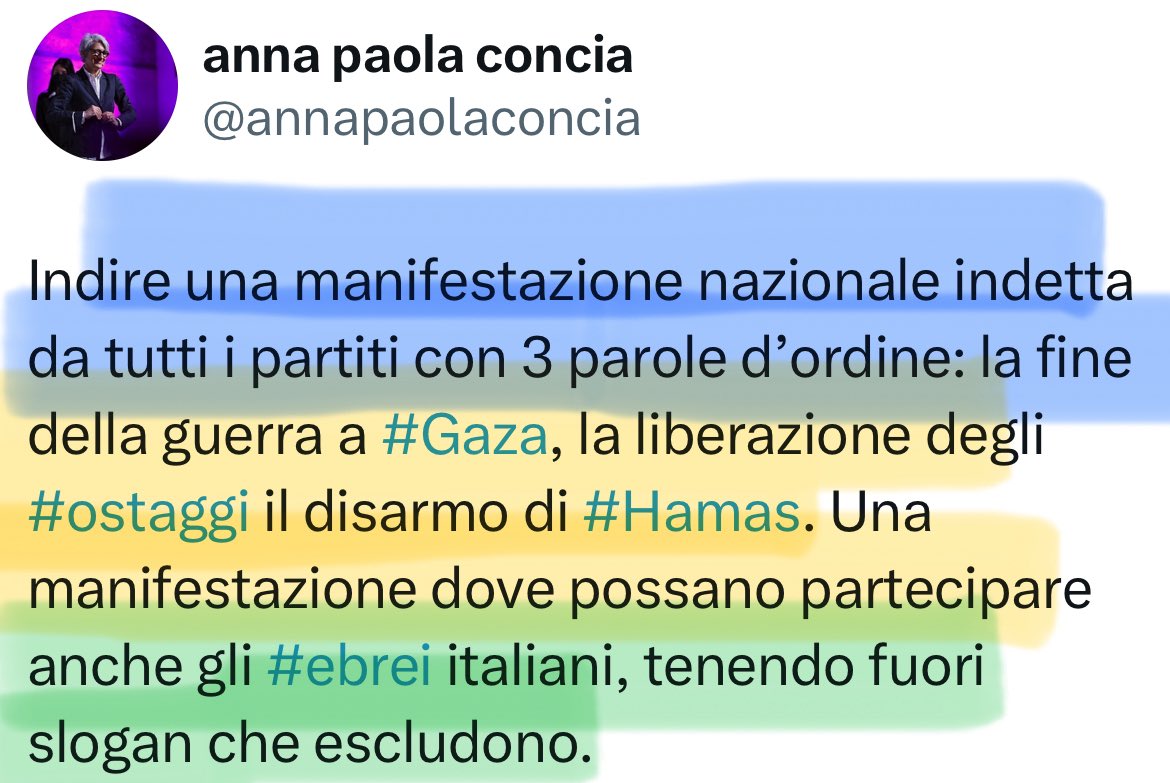 alessandro tedesco (@a_r_t_66) on Twitter photo Impossibile <a href="/annapaolaconcia/">anna paola concia</a>. La necessità della “piazza” è a sinistra a cui serve polarizzare i peggior istinti dei suoi peggiori elettori.
Sarà l’ennesima occasione in cui si manifesterà contro #Israele. E inevitabilmente la piazza pronuncerà “Dal fiume al mare”. Impossibile <a href="/annapaolaconcia/">anna paola concia</a>. La necessità della “piazza” è a sinistra a cui serve polarizzare i peggior istinti dei suoi peggiori elettori.
Sarà l’ennesima occasione in cui si manifesterà contro #Israele. E inevitabilmente la piazza pronuncerà “Dal fiume al mare”.