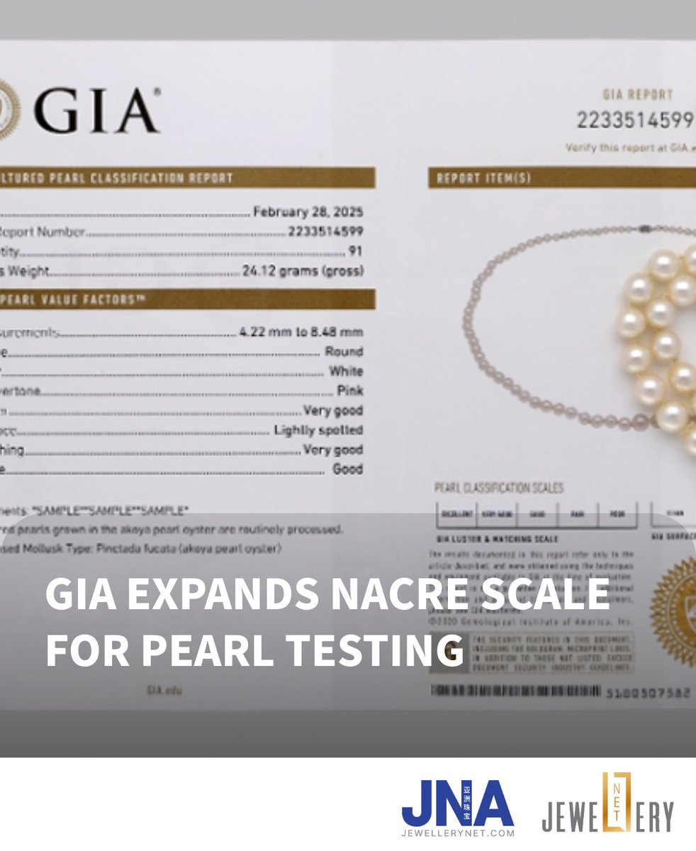 The Gemological Institute of America (GIA) is enhancing the way it evaluates nacre, which is a key factor included in all GIA pearl classification reports.
bit.ly/4dB5pYJ

#JNA #JNAmagazine #JewelleryNet #Pearl #GIA #pearltesting