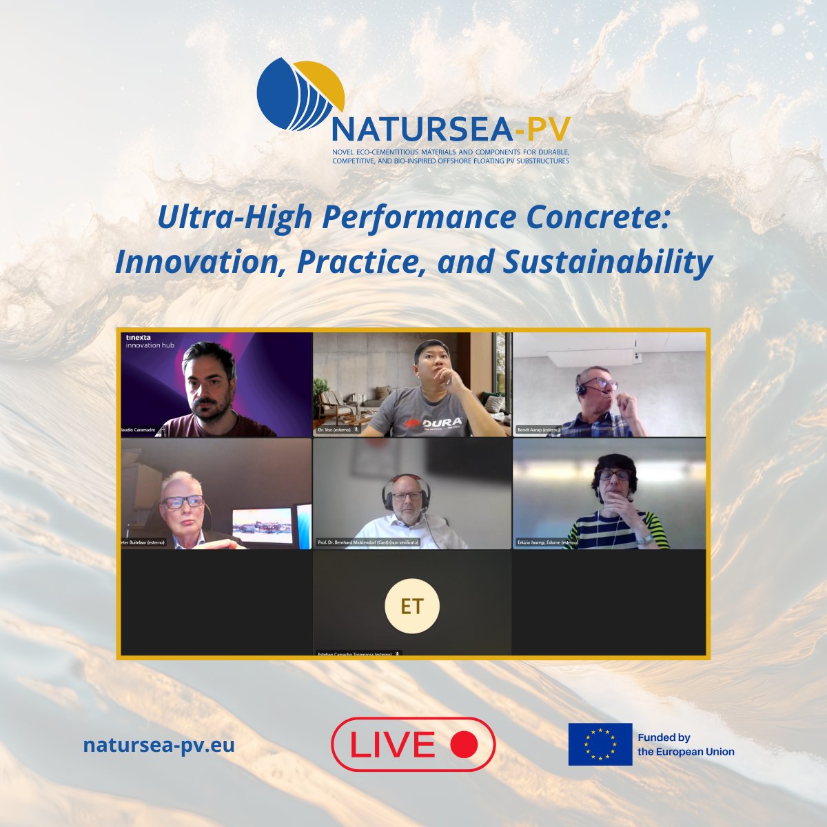 🚨 We're LIVE!
The #NATURSEAPV Industrial Workshop has started 🌊
🧱 Experts in UHPC &amp; offshore sustainability are sharing key insights now!

#UHPC #Sustainability #Concrete #Workshop #OffshoreEnergy #Innovation #FloatingPV