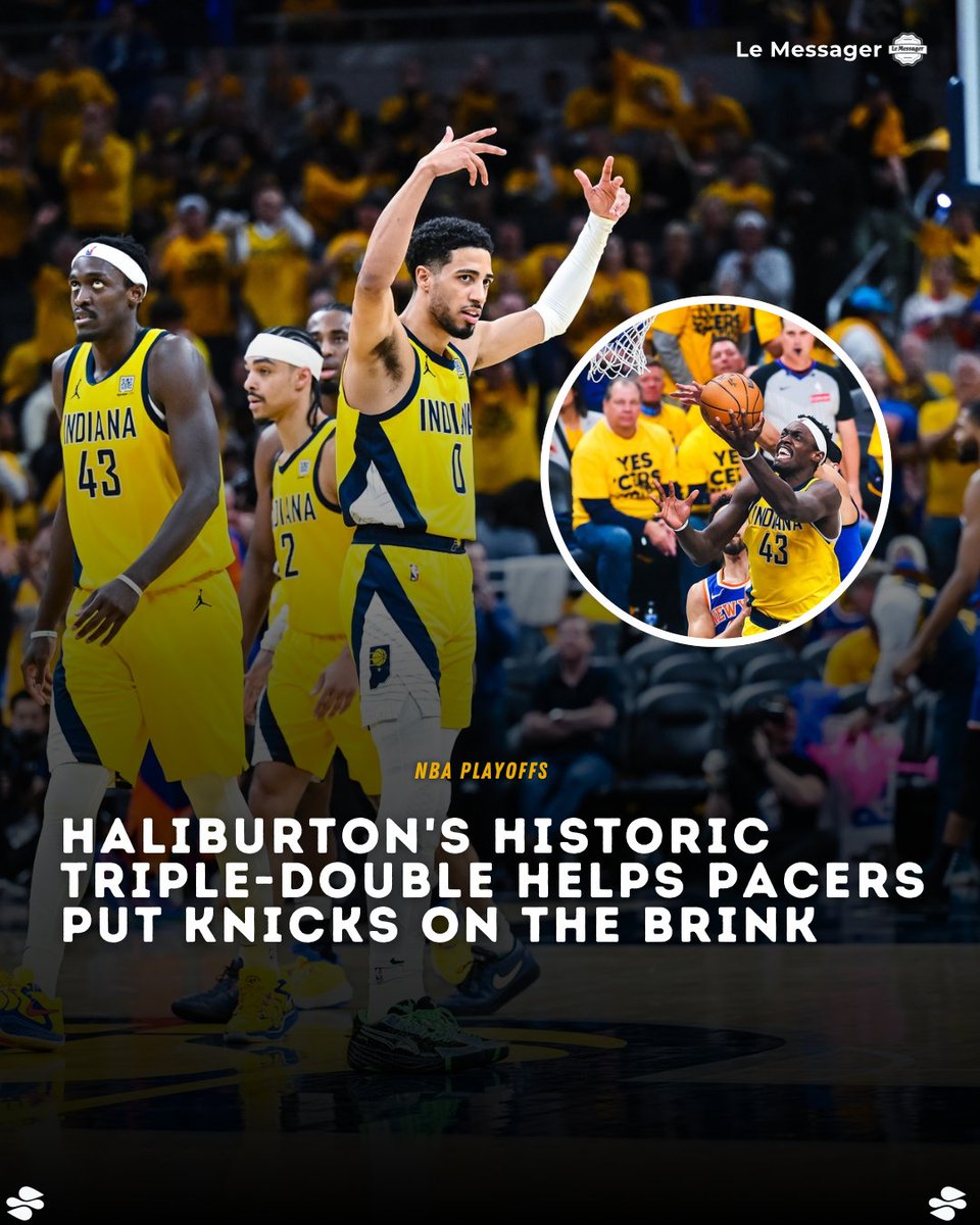 Tyrese Haliburton led the Indiana Pacers to a 130-121 win over the New York Knicks in Game 4 of the Eastern Conference Finals, giving the Pacers a 3-1 series lead. With the victory, Indiana is just one win away from reaching the NBA Finals for the first time in 25 years.