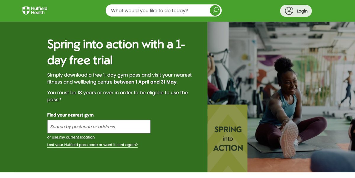FREE Nuffield Health 1 day pass .. claim your pass by the end of the month 💪

nuffieldhealth.com/campaigns/gyms…