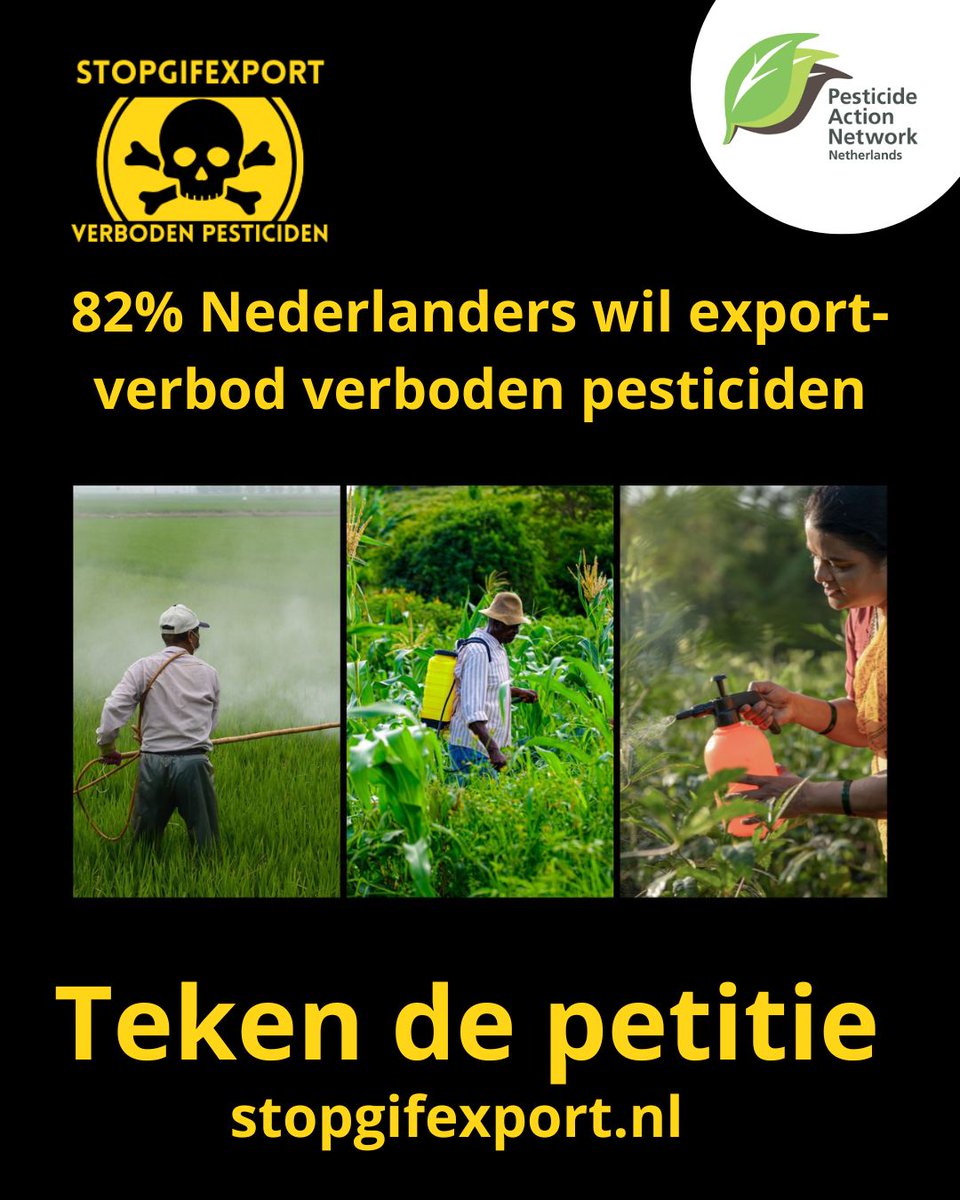 🔒 82% wil exportverbod, 83% wil importverbod op (in EU) verboden pesticiden. Verboden in EU, tóch geëxporteerd – en via groente, fruit en bloemen komen ze gewoon weer terug. 🌍🍎🌻  📣 Teken de petitie: Stopgifexport.nl✋ Wat hier te gevaarlijk is, hoort nergens thuis