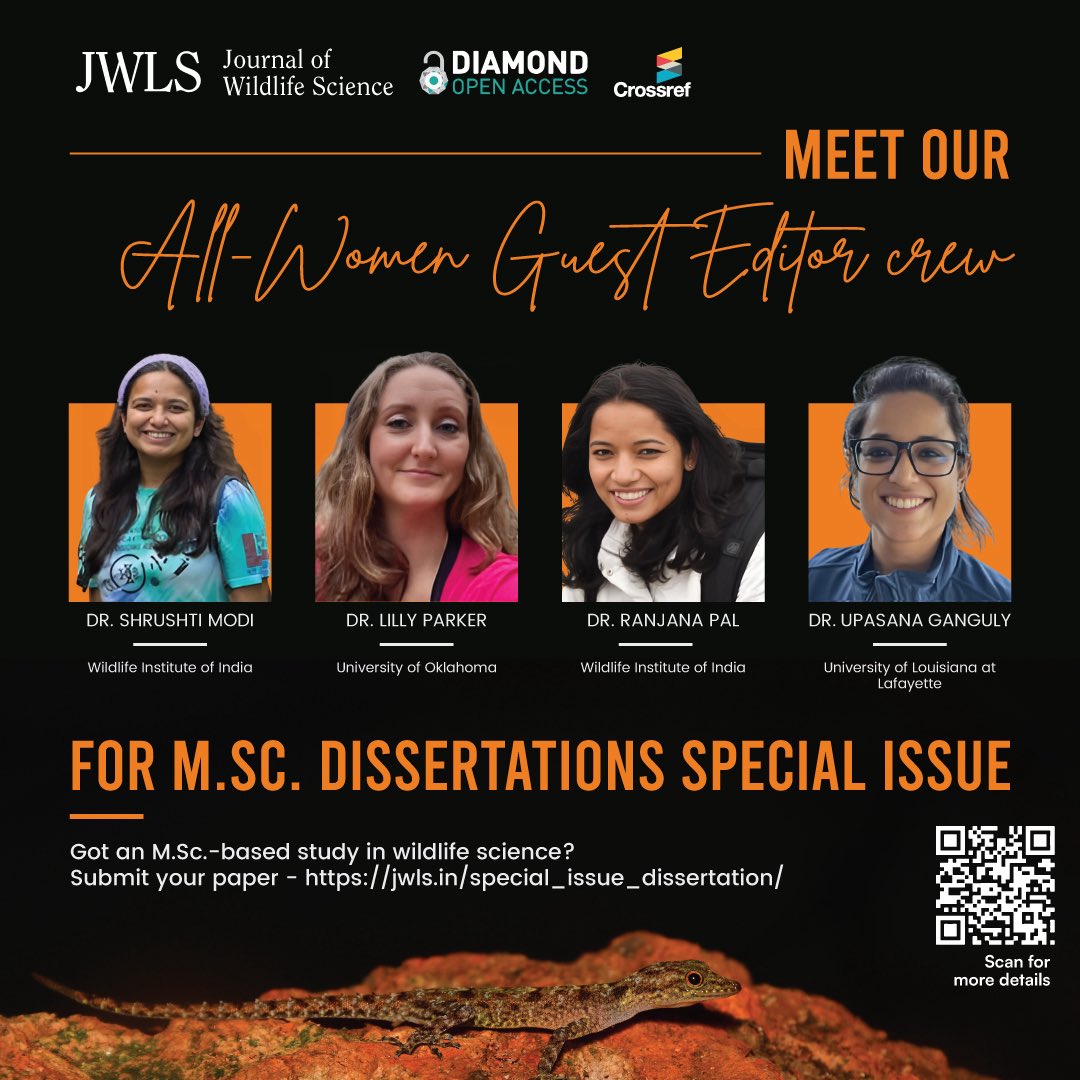 Journal of Wildlife Science (@jwls_in) on Twitter photo Exciting News!
Meet our all-women guest editor crew for JWLS Special Issue on M.Sc. Dissertations:
<a href="/ModiShrushti/">Shrushti Modi</a> <a href="/LillyDParker/">Lilly Parker</a> <a href="/RanjanaPal12/">Ranjana Pal</a> <a href="/angrycoralwoman/">Upasana Ganguly</a>
<a href="/wii_india/">Wildlife Institute of India</a> <a href="/wildwithwolves/">Bilal Habib</a> <a href="/V_kolipakam/">Vishnupriya Kolipakam</a> <a href="/vrtiwari1/">Virendra Tiwari</a> Exciting News!
Meet our all-women guest editor crew for JWLS Special Issue on M.Sc. Dissertations:
<a href="/ModiShrushti/">Shrushti Modi</a> <a href="/LillyDParker/">Lilly Parker</a> <a href="/RanjanaPal12/">Ranjana Pal</a> <a href="/angrycoralwoman/">Upasana Ganguly</a>
<a href="/wii_india/">Wildlife Institute of India</a> <a href="/wildwithwolves/">Bilal Habib</a> <a href="/V_kolipakam/">Vishnupriya Kolipakam</a> <a href="/vrtiwari1/">Virendra Tiwari</a>