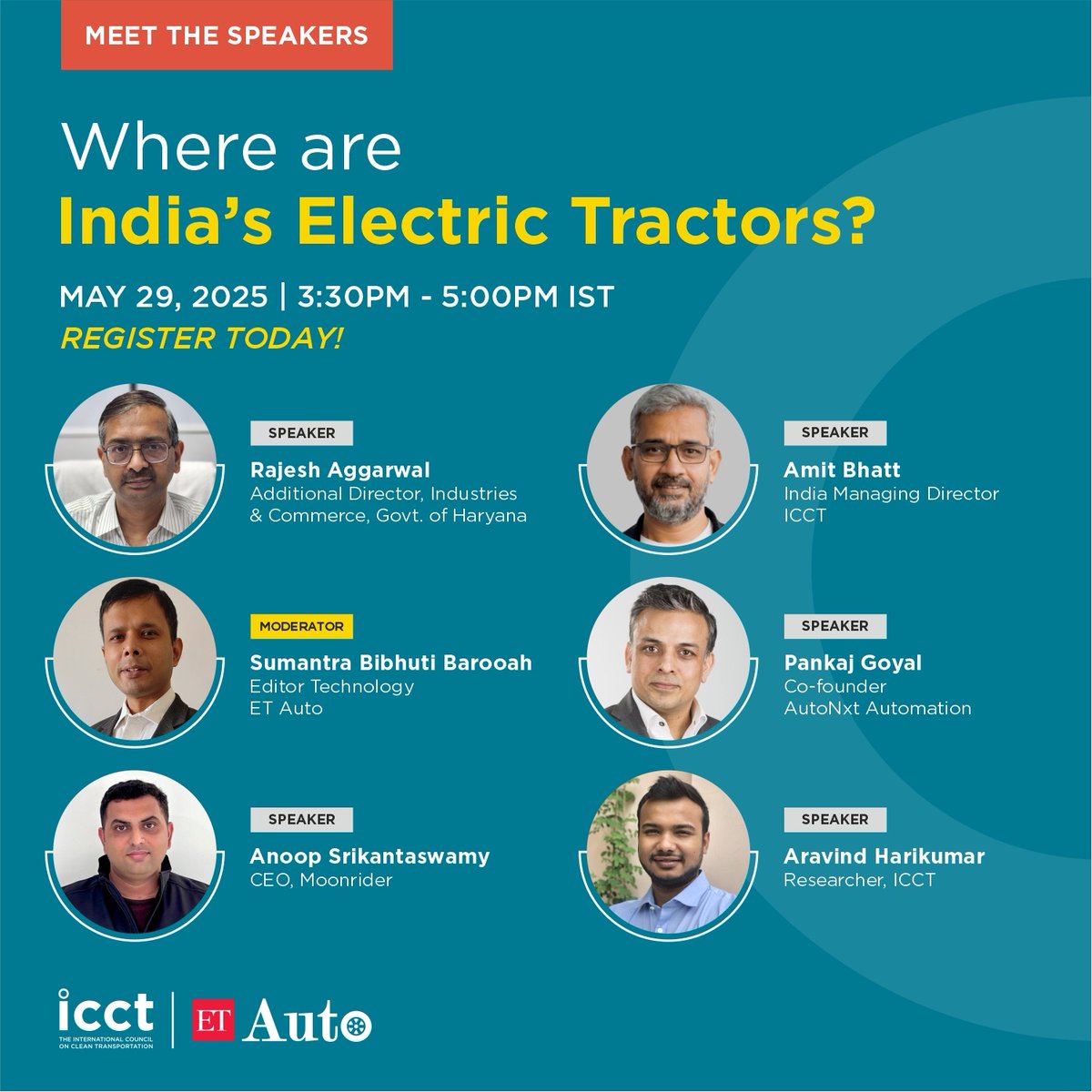 📢 Happening tomorrow!

Join .<a href="/TheICCT/">The ICCT</a> &amp; .<a href="/ETAuto/">ET Auto</a> for a #webinar on #ElectricTractors in India.

📅 29 May | 🕒 3:30–5:00 PM IST

Explore #Policy incentives, #Tech &amp; market readiness, and key #Gaps in India’s e-tractor push.

🔗Register: theicct.org/event/where-ar…