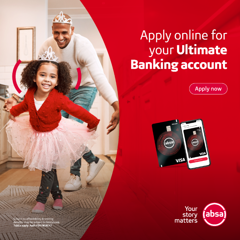AbsaSouthAfrica's tweet photo. Get Absa Ultimate Banking to enjoy 34 benefits, including a Balance Booster of up to R2 000. Apply online today.