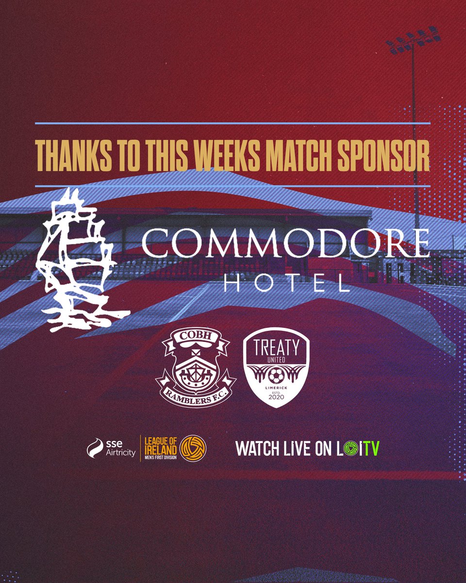 Cobh Ramblers FC (@cobhramblersfc) on Twitter photo ๐คThank you to this week's match sponsor, The Commodore Hotel.
Continuing a long relationship with the RAMS ๐ฃ๐ต
<a href="/CommodoreCobh/">Commodore Hotel Cobh</a> ๐คThank you to this week's match sponsor, The Commodore Hotel.
Continuing a long relationship with the RAMS ๐ฃ๐ต
<a href="/CommodoreCobh/">Commodore Hotel Cobh</a>