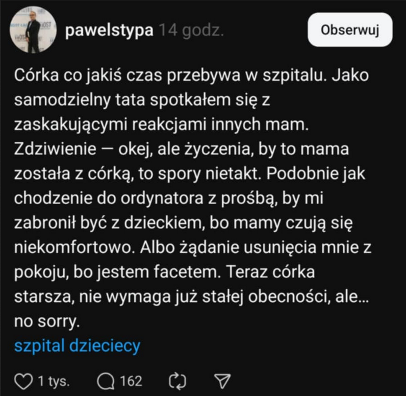 Ojcowie, macie podobne doświadczenia ze szpitali?