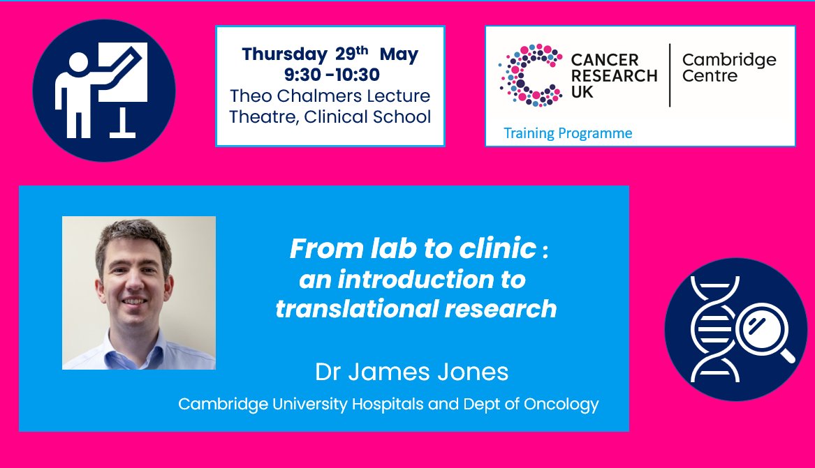 CRUK Cambridge Centre (@crukcamcentre) on Twitter photo 📢 Don’t miss our next Cancer Biology and Medicine talk tomorrow!
From lab to clinic: an intro to translational reserach
Dr James Jones <a href="/CRUKCamUrol/">CRUK Cambridge Centre: Urological Malignancies</a>
Thurs 29 May, 9:30-10:30
TC Lecture Theatre, School of Clinical Medicine
All welcome <a href="/clinical_hr/">Clinical School HR</a> 📢 Don’t miss our next Cancer Biology and Medicine talk tomorrow!
From lab to clinic: an intro to translational reserach
Dr James Jones <a href="/CRUKCamUrol/">CRUK Cambridge Centre: Urological Malignancies</a>
Thurs 29 May, 9:30-10:30
TC Lecture Theatre, School of Clinical Medicine
All welcome <a href="/clinical_hr/">Clinical School HR</a>