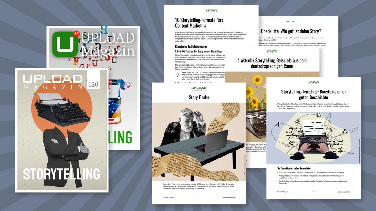 Neu: Mit dem Storytelling-Toolkit vom UPLOAD Magazin entwickelst du überzeugende Inhalte. Es enthält Vorlagen, Formate, Beispiele und zwei Ausgaben des Magazins! Jetzt entdecken: upload-magazin.de/produkt/storyt…