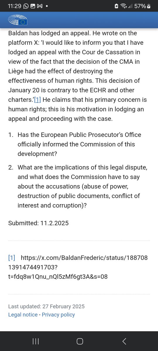 BaldanFrederic's tweet image. 💌 QUESTION PARLEMENTAIRE SUR L&apos;AFFAIRE PÉNALE URSULA VON DER LEYEN &amp;amp; CO #SMSGate - Rares sont les députés européens qui participent encore à la démocratie en jouant le rôle de contre-pouvoir, mais il reste quelques irréductibles. Merci. #UrsulaGates

europarl.europa.eu/doceo/document…
