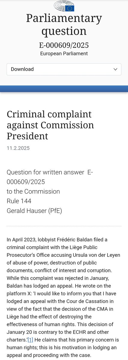 BaldanFrederic's tweet image. 💌 QUESTION PARLEMENTAIRE SUR L&apos;AFFAIRE PÉNALE URSULA VON DER LEYEN &amp;amp; CO #SMSGate - Rares sont les députés européens qui participent encore à la démocratie en jouant le rôle de contre-pouvoir, mais il reste quelques irréductibles. Merci. #UrsulaGates

europarl.europa.eu/doceo/document…