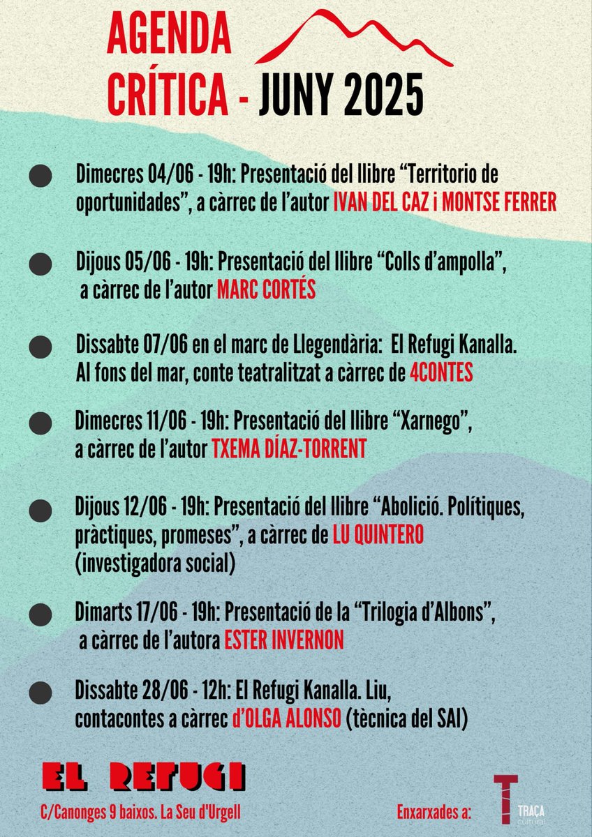 David Gálvez Casellas (@galvezcasellas) on Twitter photo Dos dels nostres autors pirinencs més nous presentaran aviat a la Seu.
Gràcies, <a href="/ElRefugiCoop/">El Refugi, Llibreria crítica</a>! Dos dels nostres autors pirinencs més nous presentaran aviat a la Seu.
Gràcies, <a href="/ElRefugiCoop/">El Refugi, Llibreria crítica</a>!