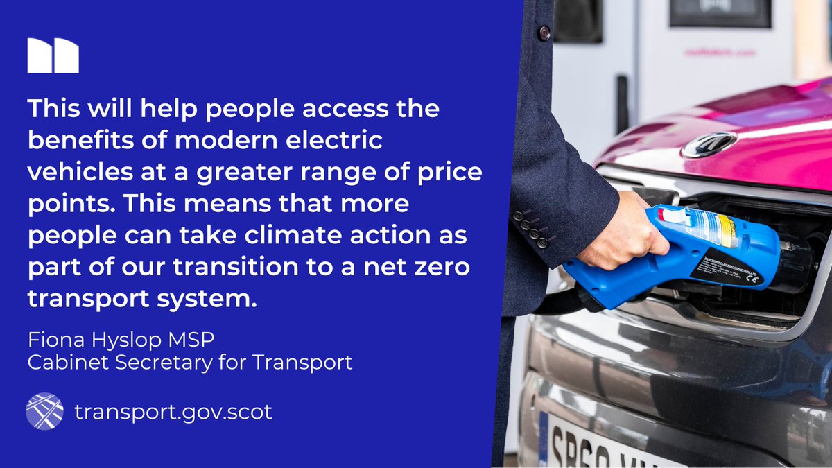 Transport Scotland (@transcotland) on Twitter photo Today <a href="/FionaHyslop/">Fiona Hyslop</a> announces over £20m in 2025-26 to support more electric vehicles (EVs) across Scotland.
<a href="/scotgov/">Scottish Government</a> EV Loan funding, available through <a href="/EnergySvgTrust/">Energy Saving Trust</a>, is in addition to over £65m invested in public charging infrastructure.
Read more ➡️ bit.ly/3ST6UYK Today <a href="/FionaHyslop/">Fiona Hyslop</a> announces over £20m in 2025-26 to support more electric vehicles (EVs) across Scotland.
<a href="/scotgov/">Scottish Government</a> EV Loan funding, available through <a href="/EnergySvgTrust/">Energy Saving Trust</a>, is in addition to over £65m invested in public charging infrastructure.
Read more ➡️ bit.ly/3ST6UYK