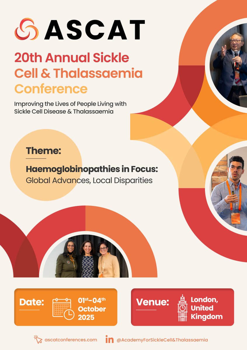 BSH is proud to be once again sponsoring the 20th Annual Sickle Cell &amp; Thalassaemia Conference hosted by the Academy for Sickle Cell &amp; Thalassaemia #ASCAT25

You have until 9 June to submit your abstract, find out more: ow.ly/a0yU50VZRrG