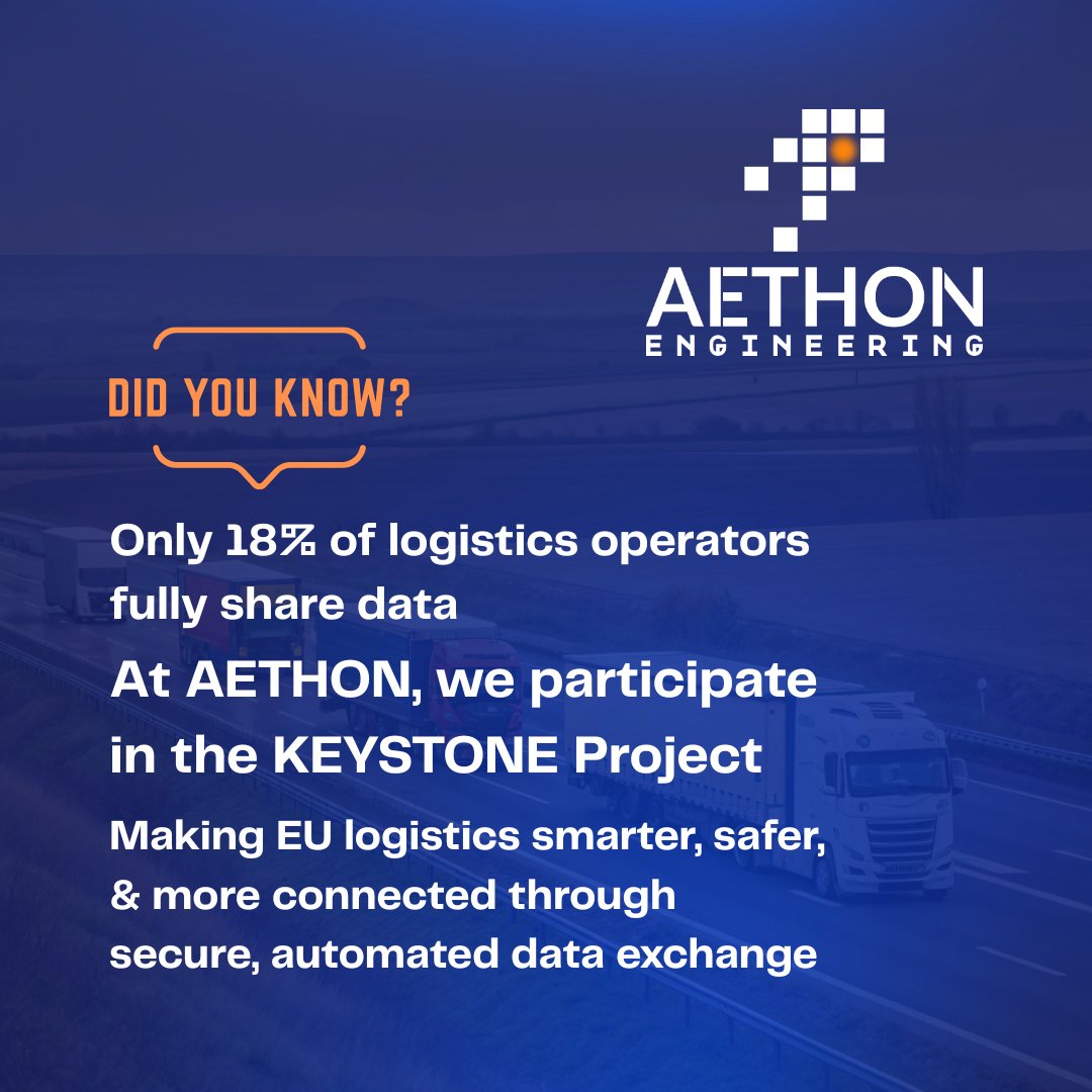 🚛 Only 18% of EU logistics firms fully share data. The <a href="/KEYSTONE_EU/">KEYSTONE project</a> Project is fixing that with secure, smart automation. #DigitalTransport #AETHONGR #AI #Automation #KeystoneProject #LogisticsRevolution